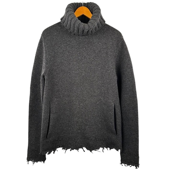 YVES SAINT LAURENT Chunky Distressed Knit Merino Wool Pullover Turtleneck